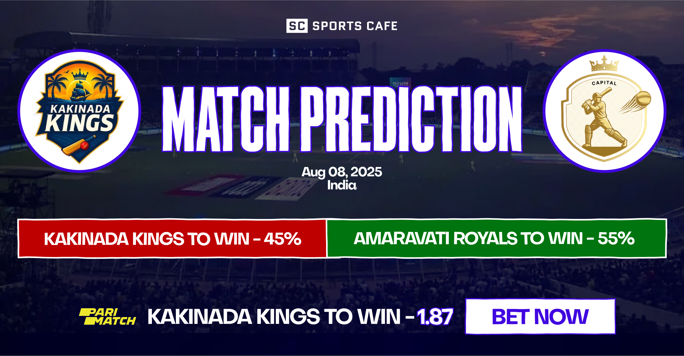 Kakinada Kings vs Amaravati Royals match prediction.